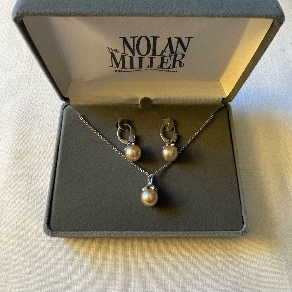Nolan Miller Silver-Tone Necklace and Pearl Drop Earrings - Champagne Pearls